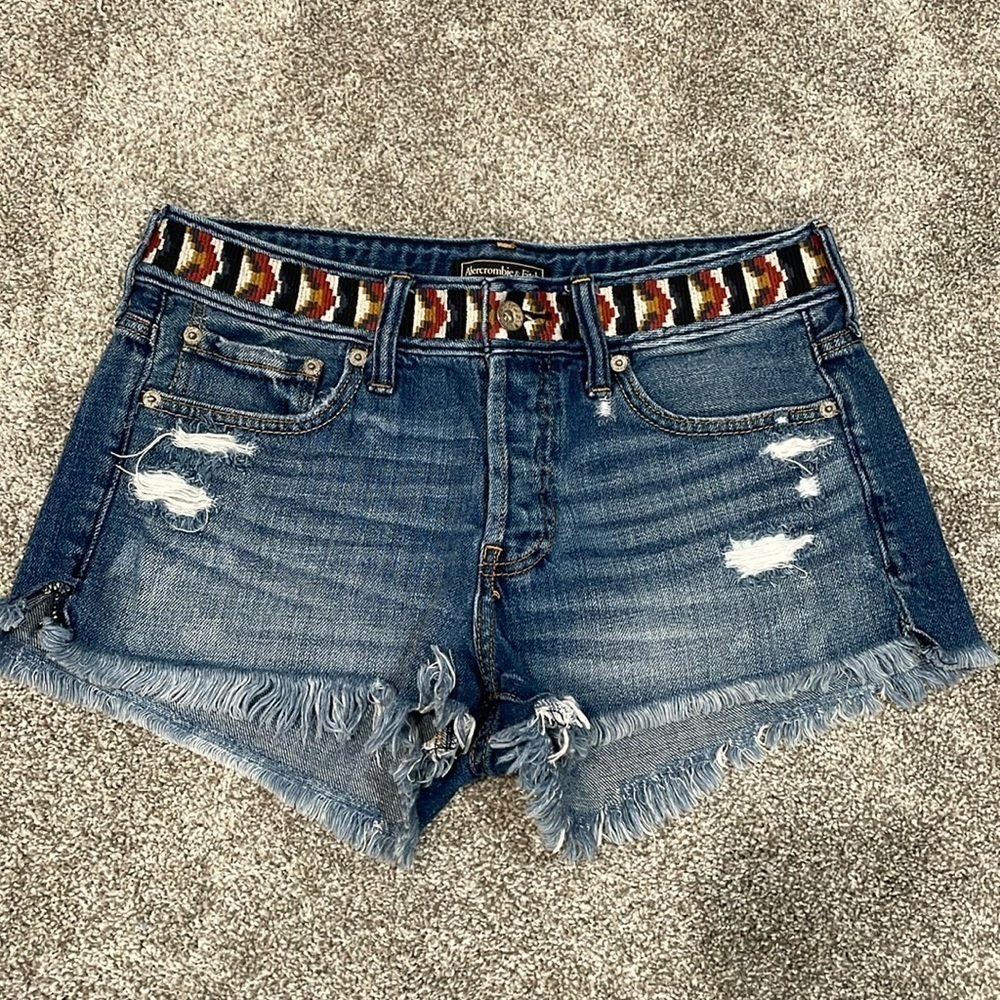 EC Abercrombie & Fitch Denim Shorts with Aztec Detail - Size 27